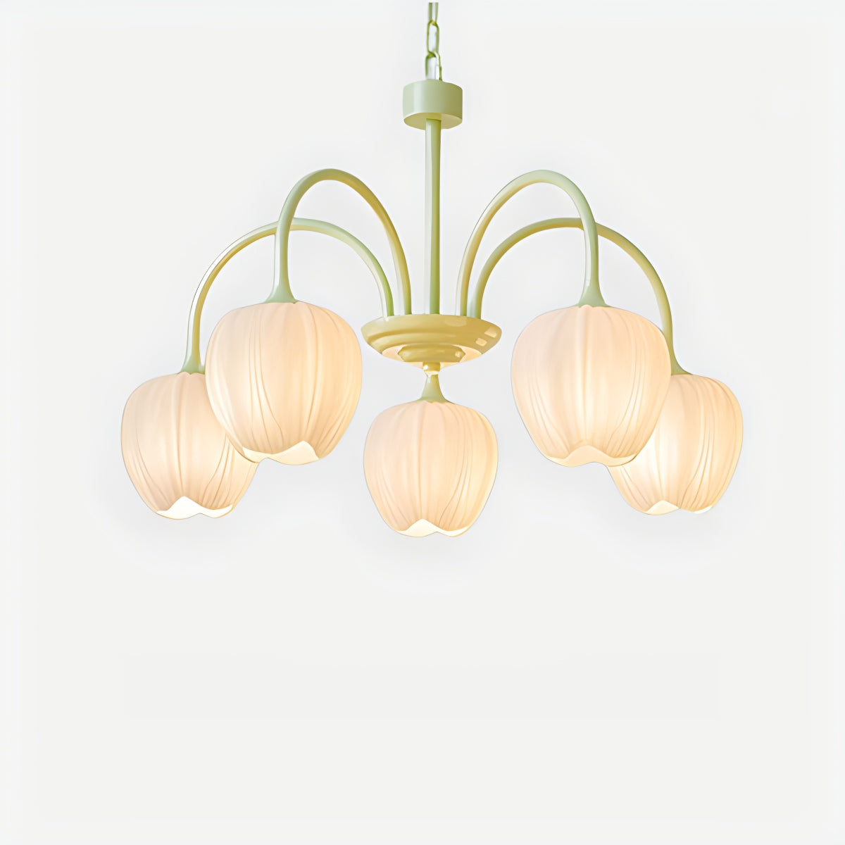 Romantic Tulip Chandelier With Matcha Green Finish