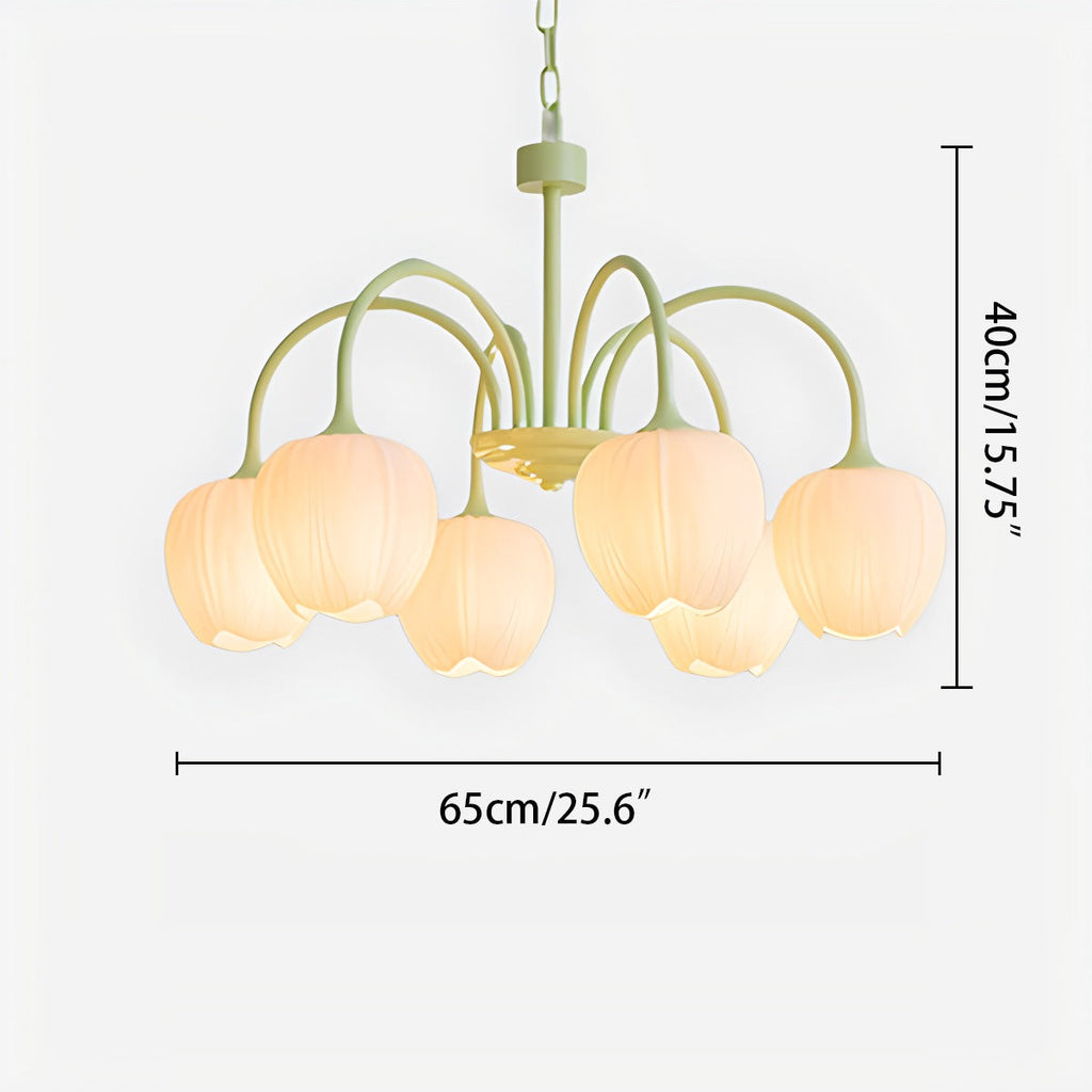 Romantic Tulip Chandelier With Matcha Green Finish