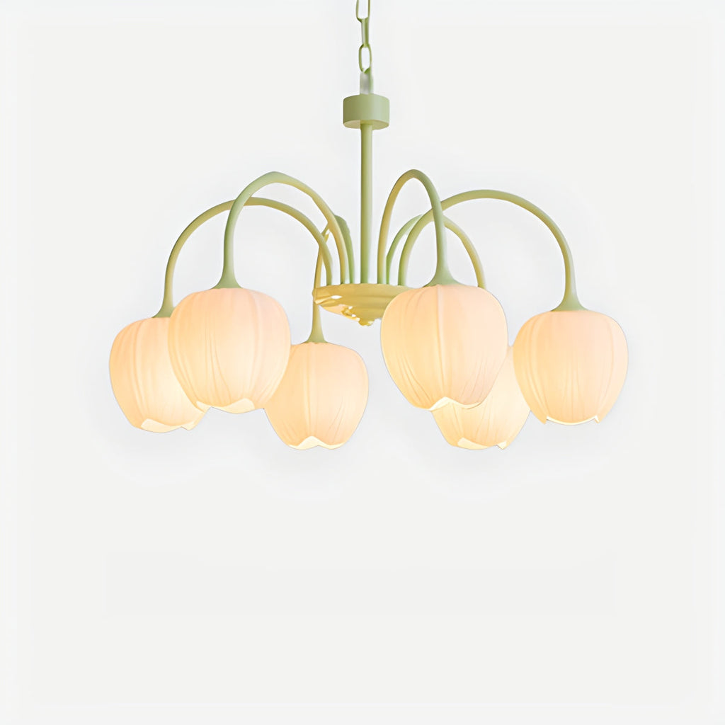Romantic Tulip Chandelier With Matcha Green Finish
