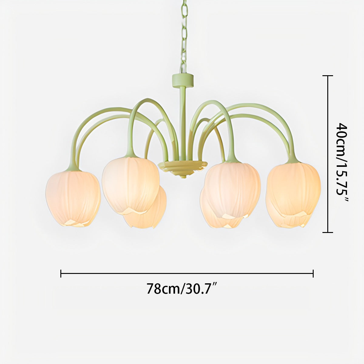 Romantic Tulip Chandelier With Matcha Green Finish