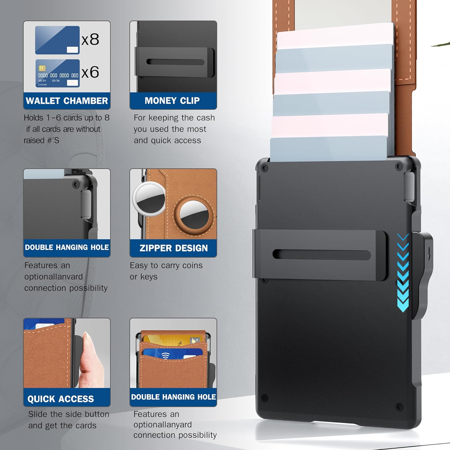 Minimalist Aluminum Money Clip Wallet With RFID Protection And AirTag Pocket