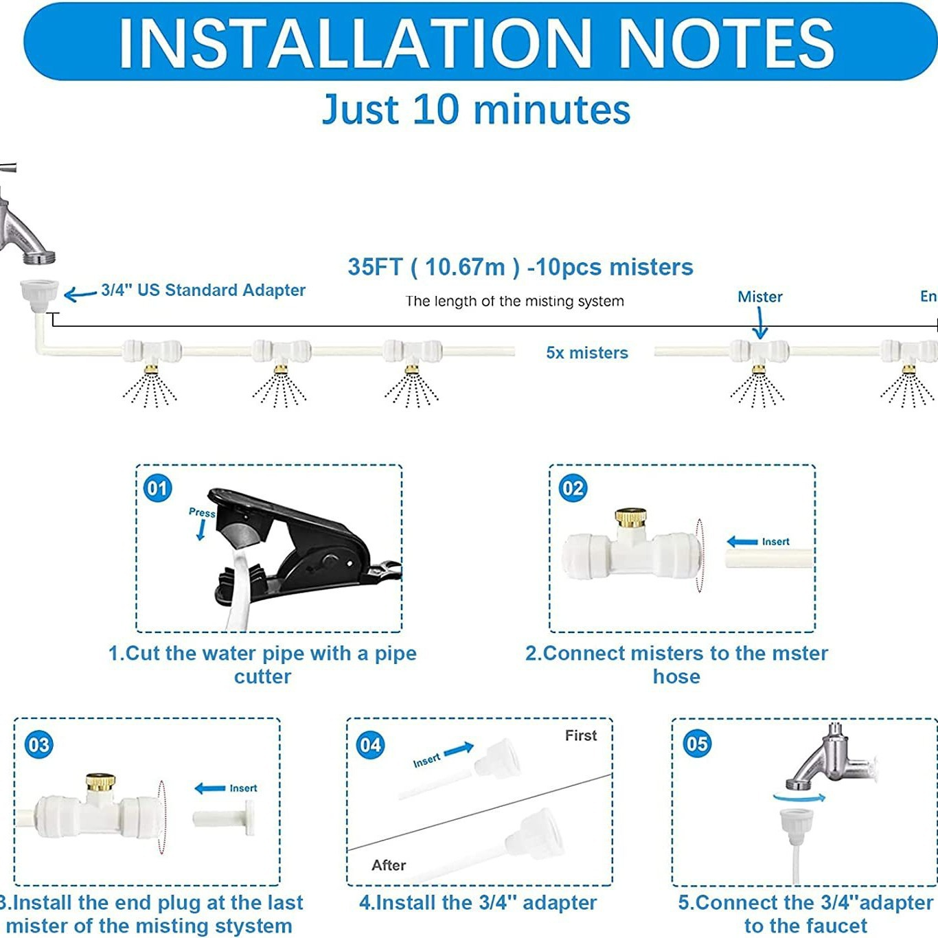 Système de brumisation extérieur avec installation rapide pour rafraîchir jardin et patio