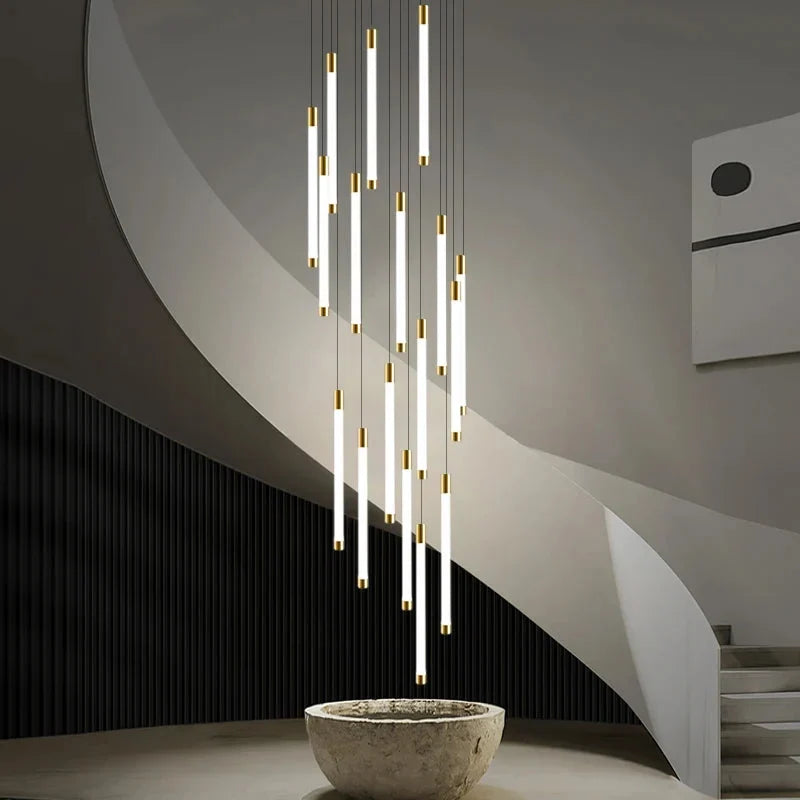 Atia Modern Long Chandelier For Staircase Black/Gold/Silver | Ormexis