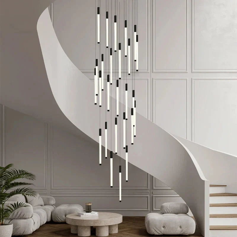 Atia Modern Long Chandelier For Staircase Black/Gold/Silver | Ormexis