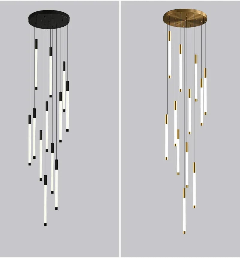 Atia Modern Long Chandelier For Staircase Black/Gold/Silver | Ormexis