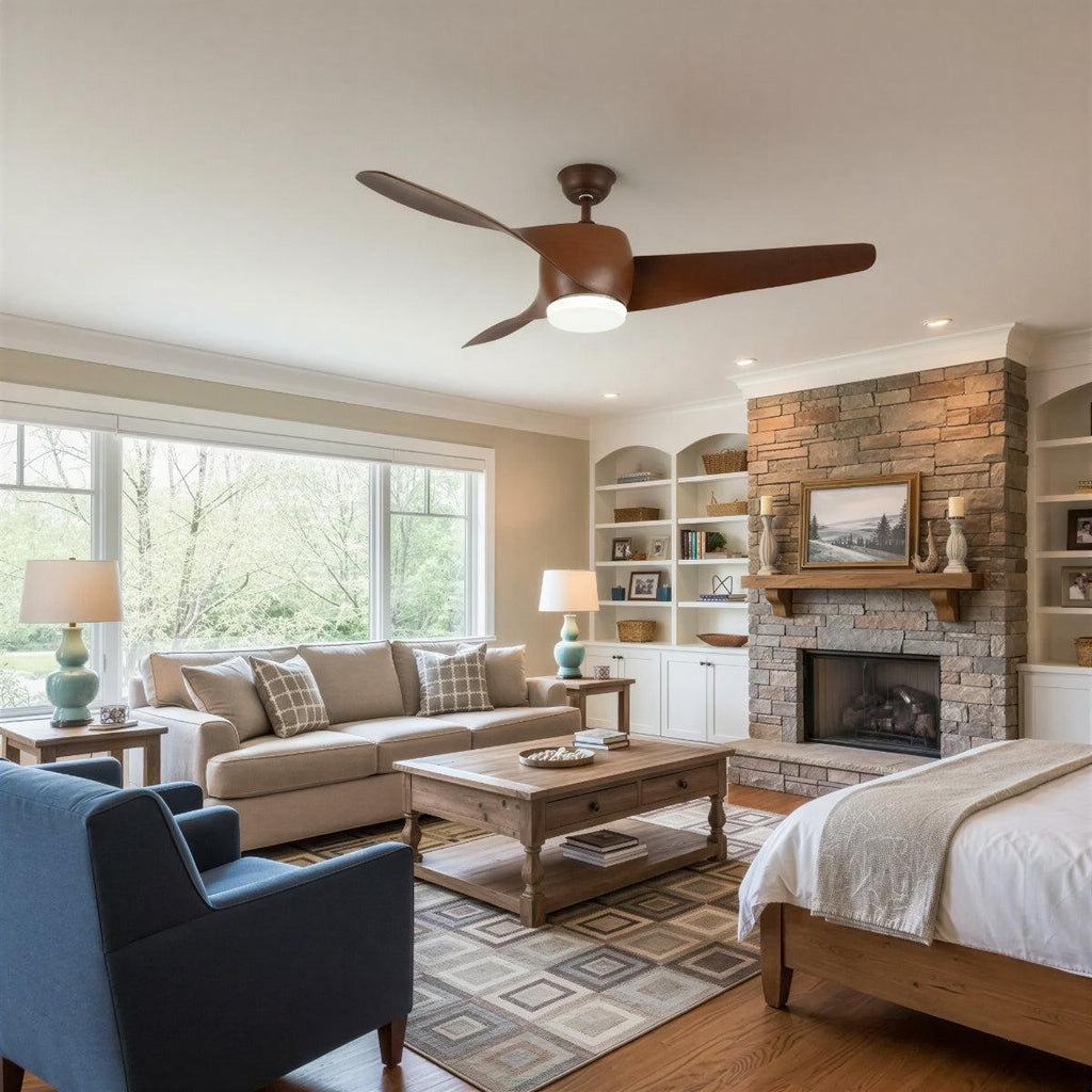 Modern Wooden Curved Ceiling Fan With Light | Ormexis