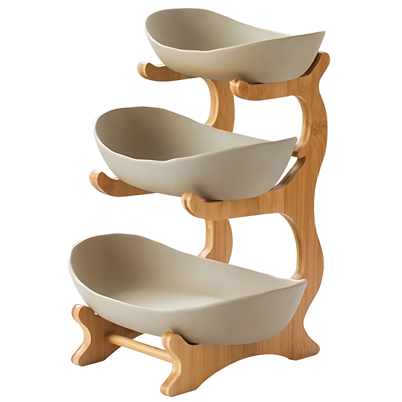 Moderní třípatrový kuchyňský organizér na ovoce pro elegantní vystavení