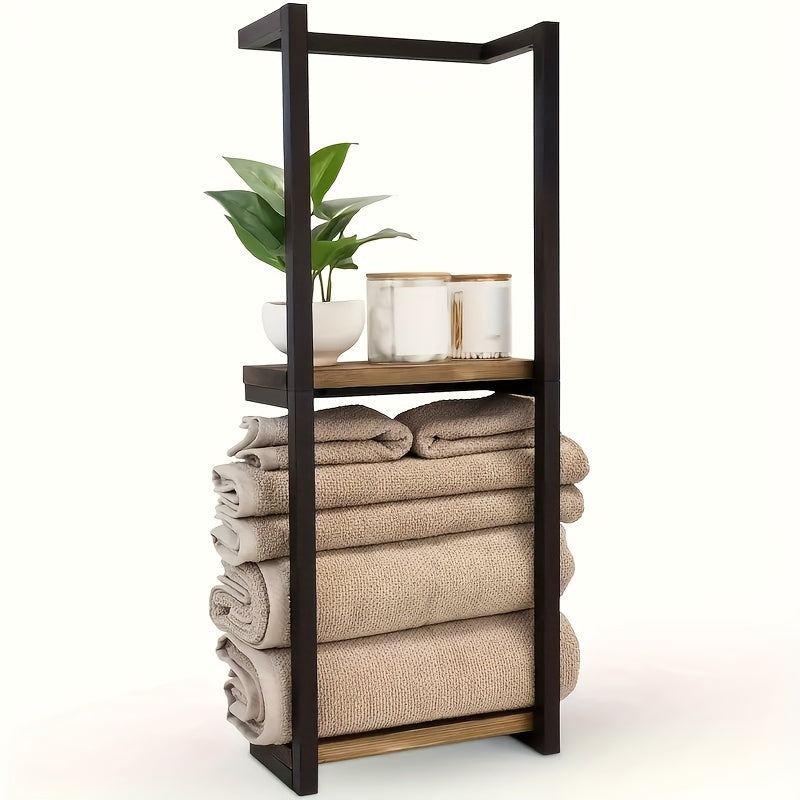 Sleek Towel Rack With Waterproof Shelf For Bathroom Storage