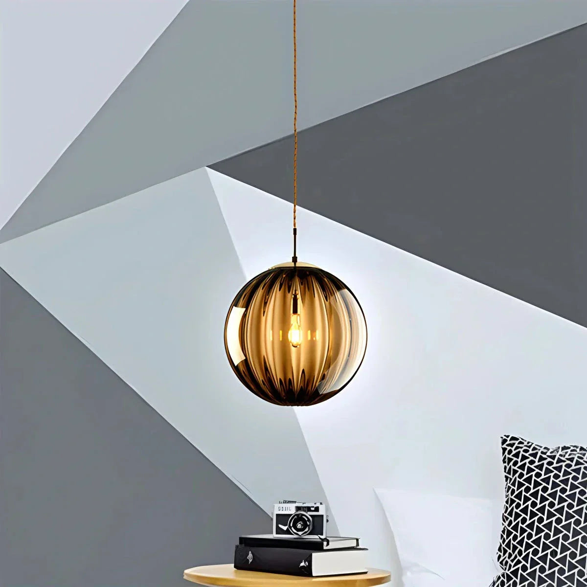 Nordic Glass Globe Pendant Light With Water Pattern For Modern Homes