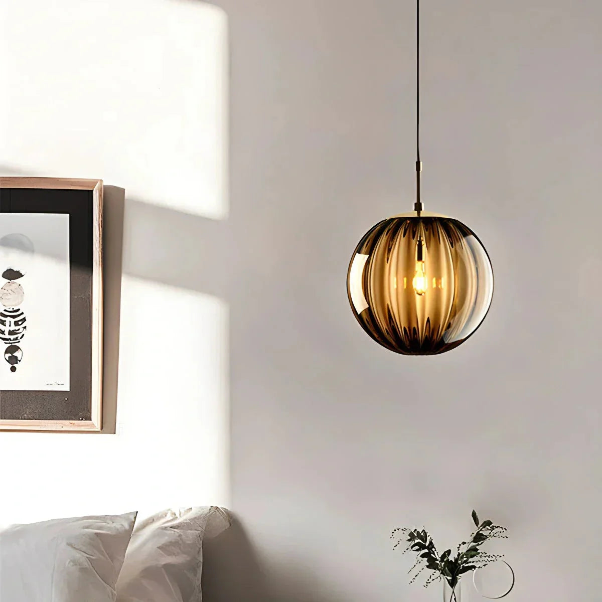 Nordic Glass Globe Pendant Light With Water Pattern For Modern Homes