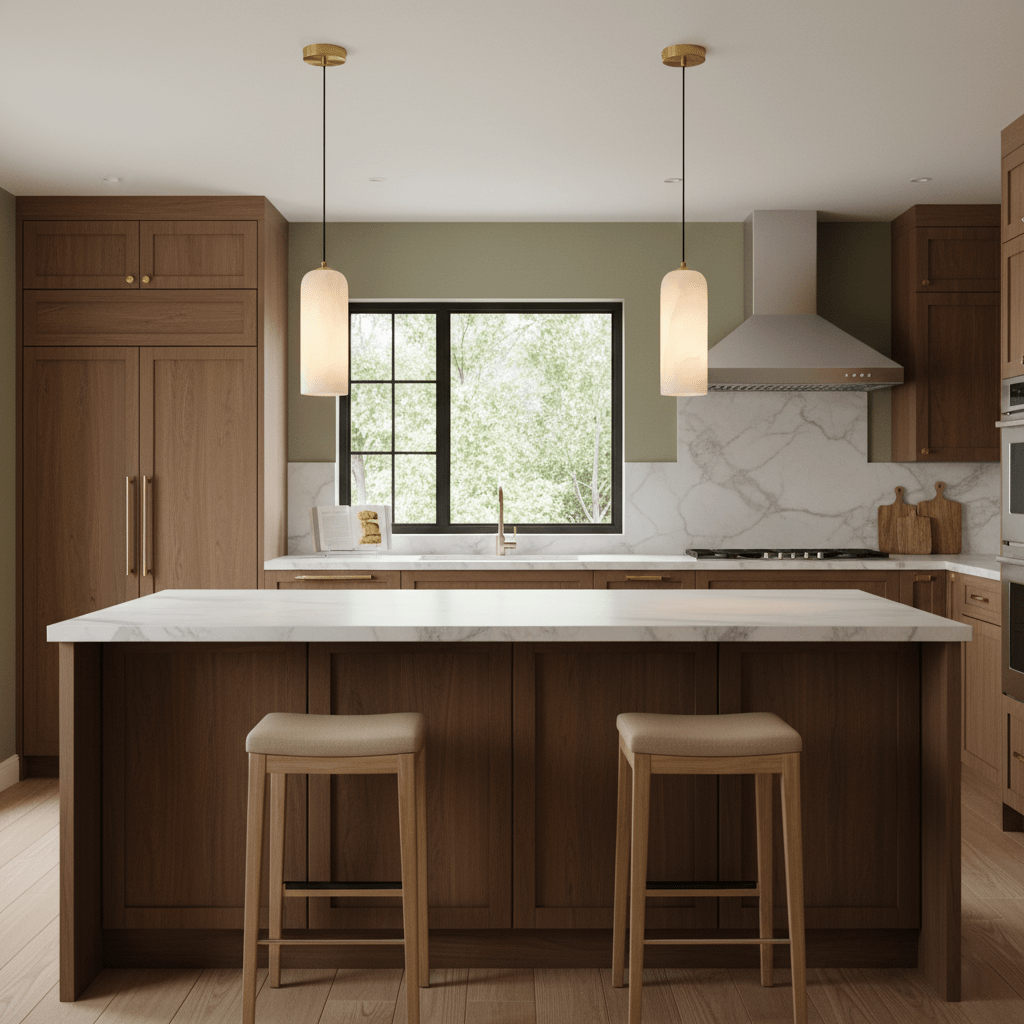 Moderne globependellampe i alabast med messingfinish | Ormexis
