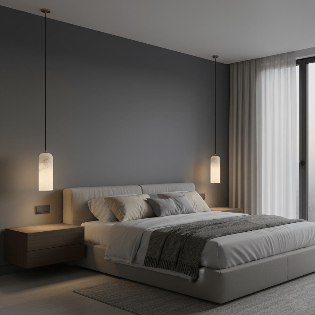 Moderne globependellampe i alabast med messingfinish | Ormexis