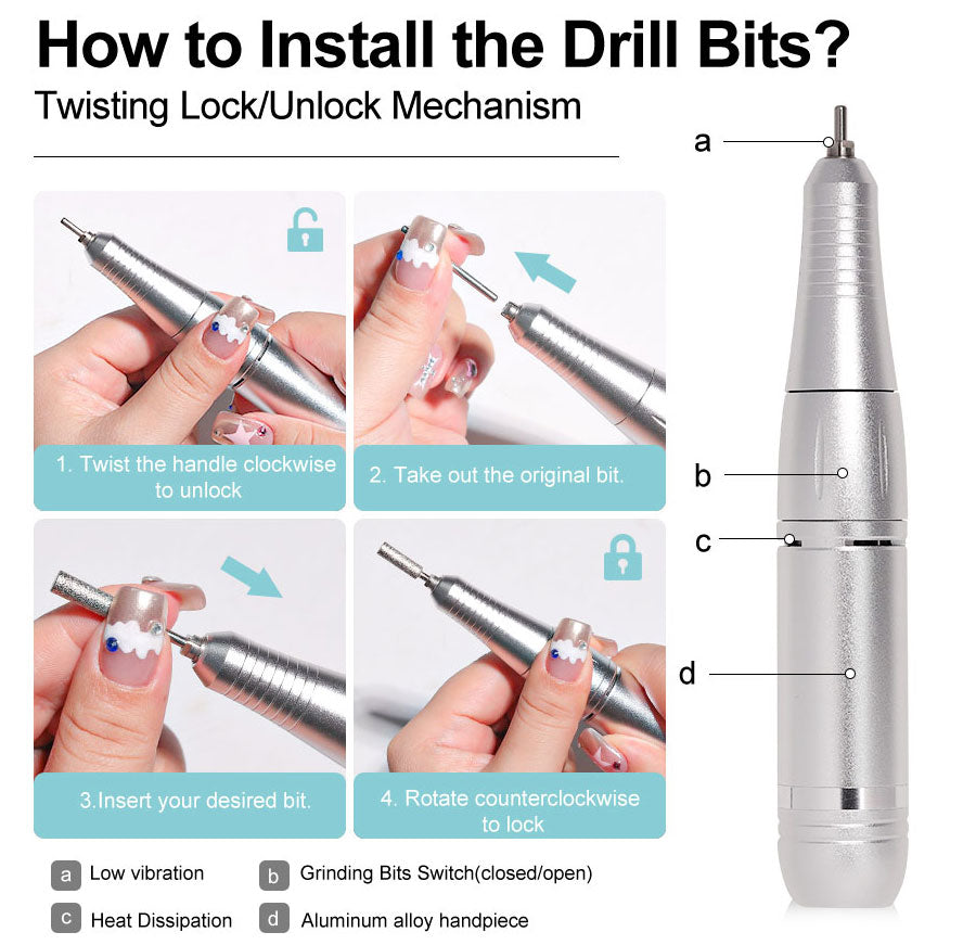 Profesionální elektrický pilník na nehty Nail Care Pro 45000 ot./min, dobíjecí baterie, nízká hlučnost