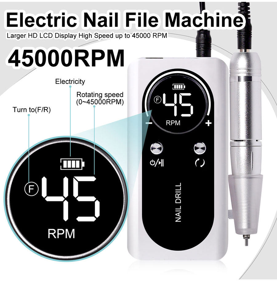 Profesionální elektrický pilník na nehty Nail Care Pro 45000 ot./min, dobíjecí baterie, nízká hlučnost
