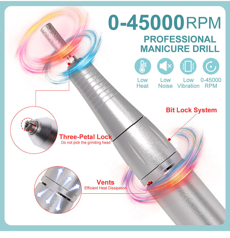 Profesionální elektrický pilník na nehty Nail Care Pro 45000 ot./min, dobíjecí baterie, nízká hlučnost