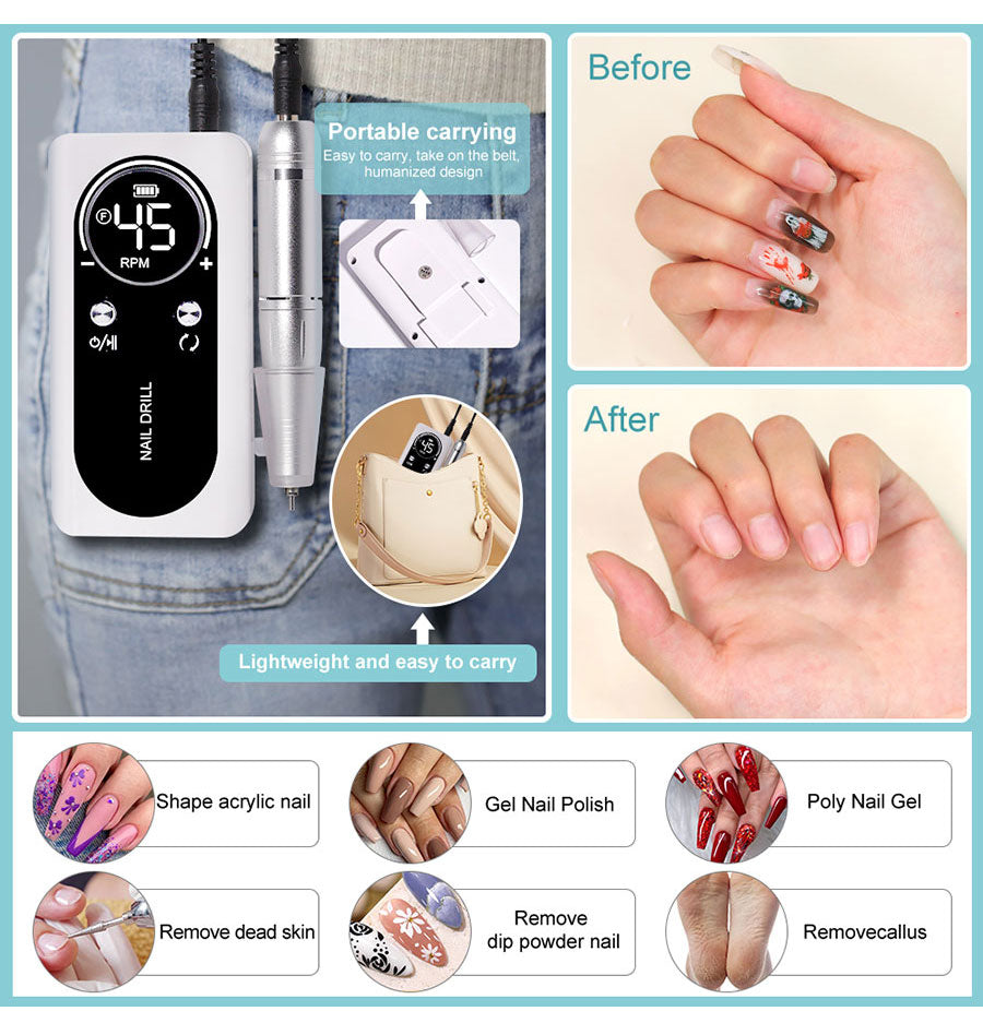 Profesionální elektrický pilník na nehty Nail Care Pro 45000 ot./min, dobíjecí baterie, nízká hlučnost