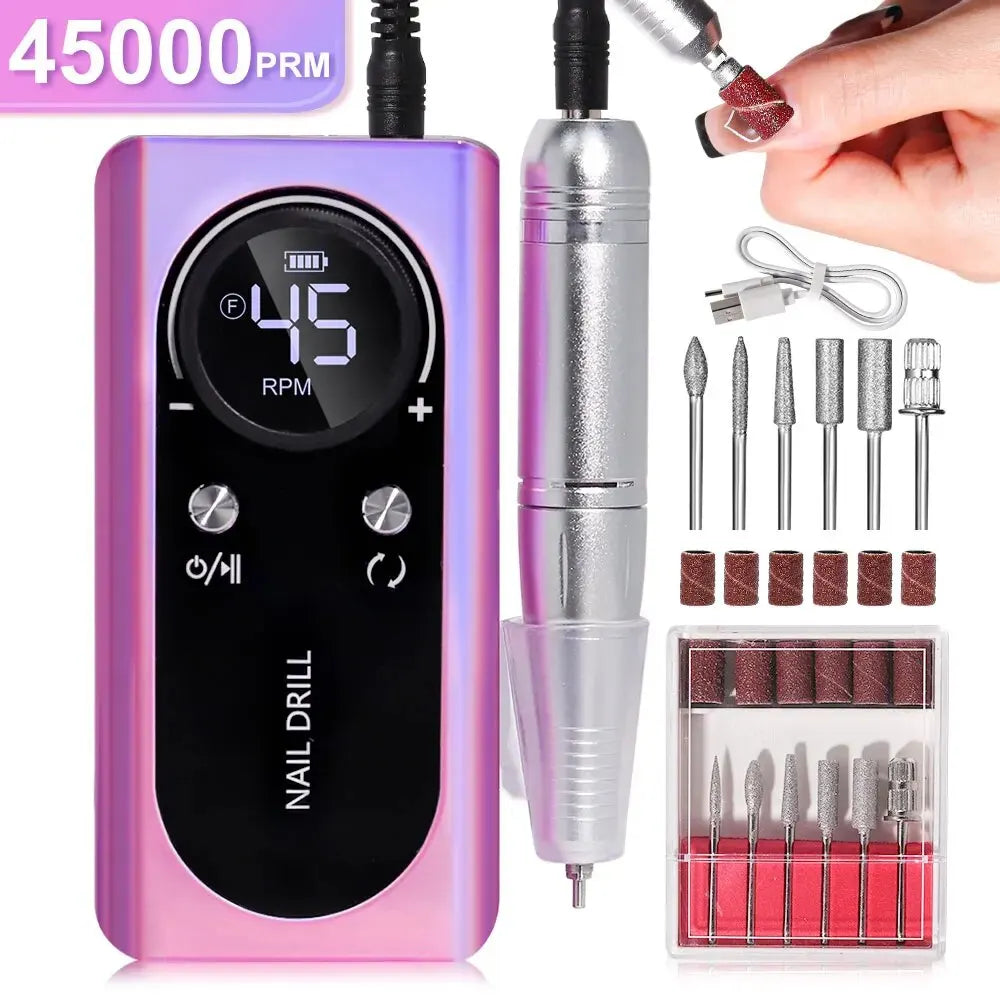 Profesionální elektrický pilník na nehty Nail Care Pro 45000 ot./min, dobíjecí baterie, nízká hlučnost