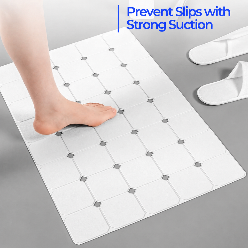 Tapis de bain en silicone antidérapant avec ventouses et trous de drainage
