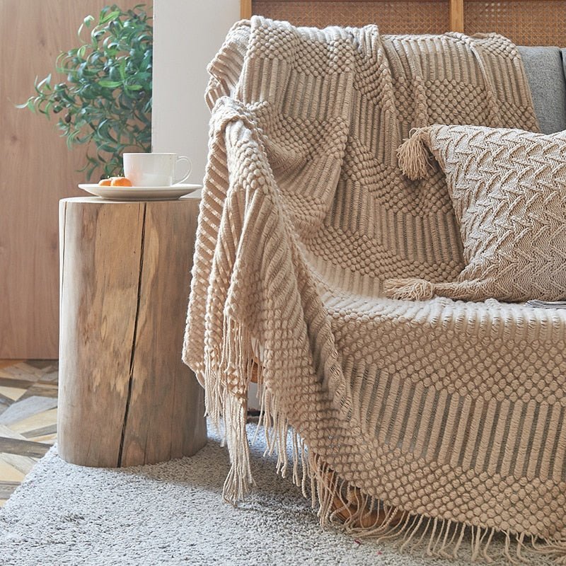 Nordic Elegance Knit Sofa Blanket For Cozy Warmth And Minimalist Style