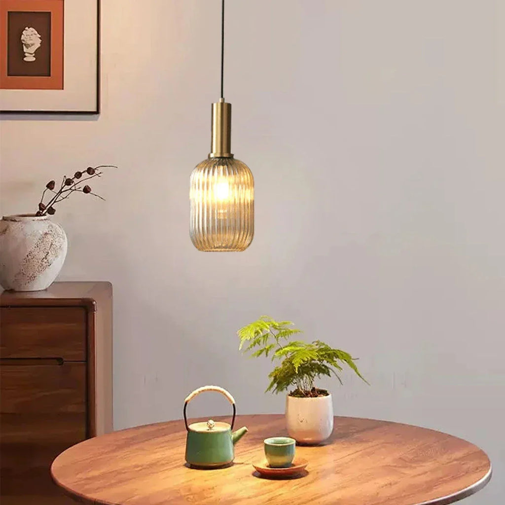 Nordic Glass Pendant Light With Striped Shade Design