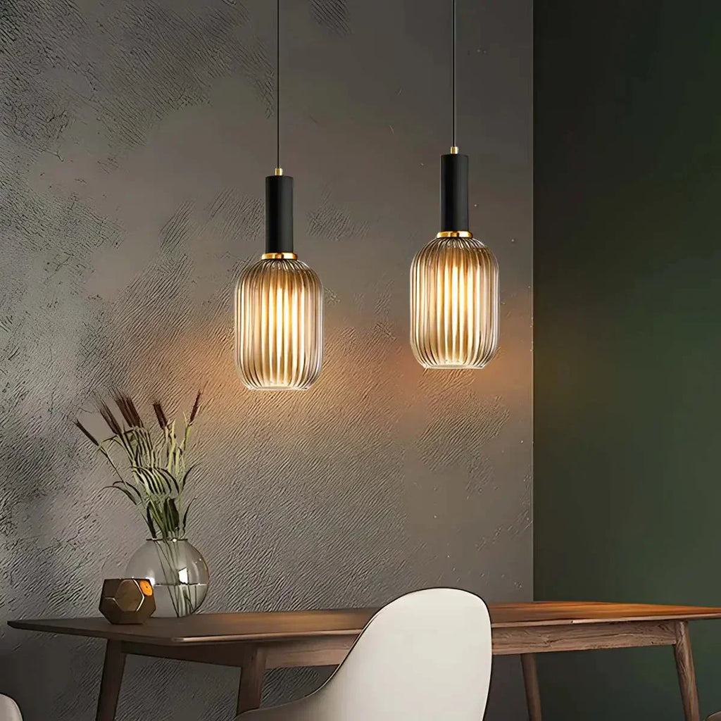 Nordic Glass Pendant Light With Striped Shade Design