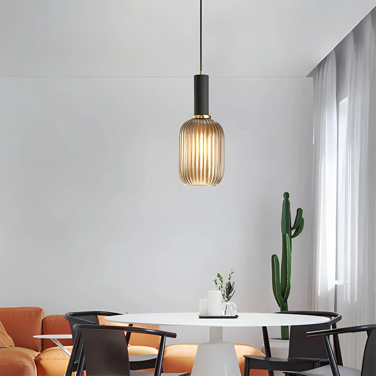 Nordic Glass Pendant Light With Striped Shade Design