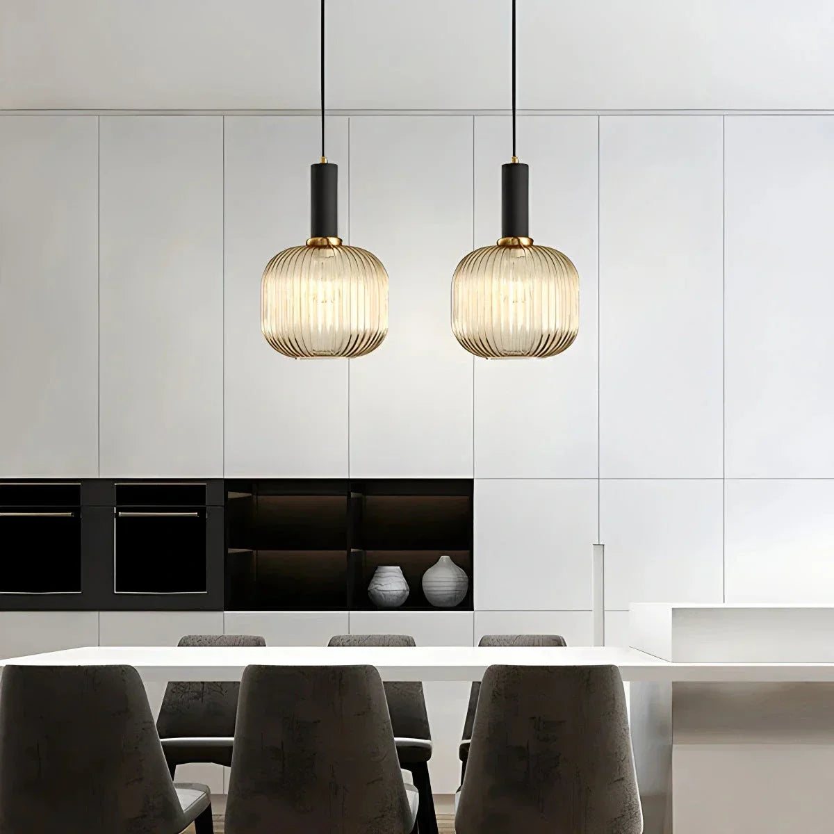 Nordic Glass Pendant Light With Striped Shade Design