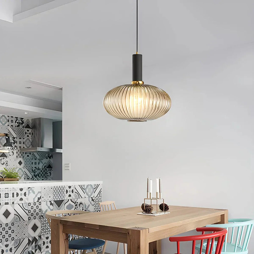 Nordic Glass Pendant Light With Striped Shade Design