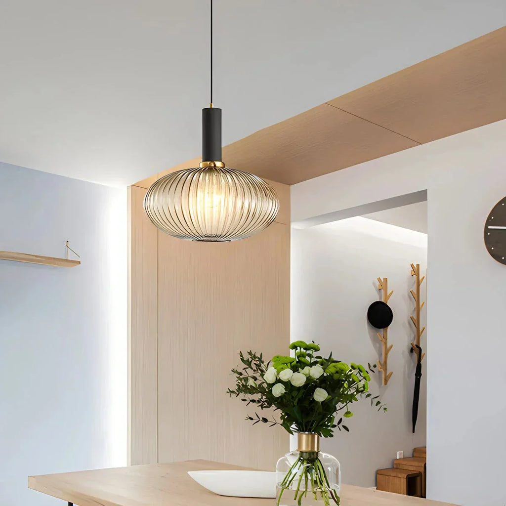 Nordic Glass Pendant Light With Striped Shade Design