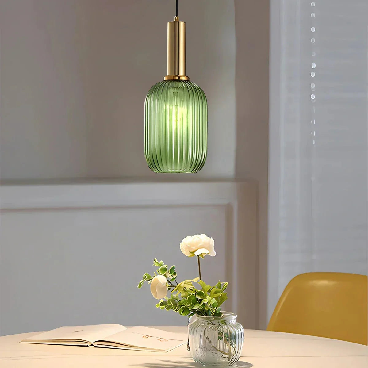 Nordic Glass Pendant Light With Striped Shade Design