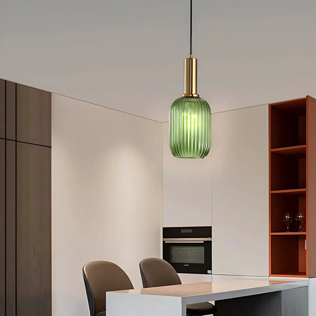 Nordic Glass Pendant Light With Striped Shade Design
