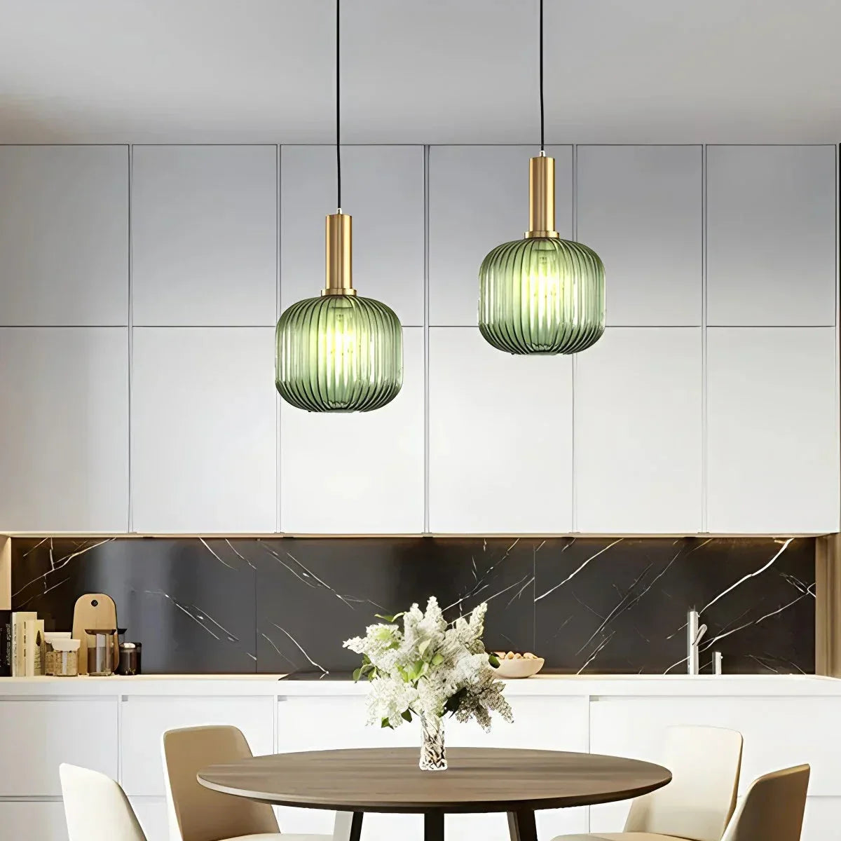 Nordic Glass Pendant Light With Striped Shade Design