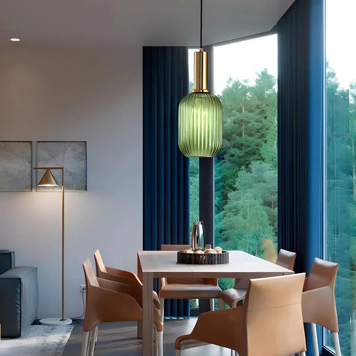 Nordic Glass Pendant Light With Striped Shade Design