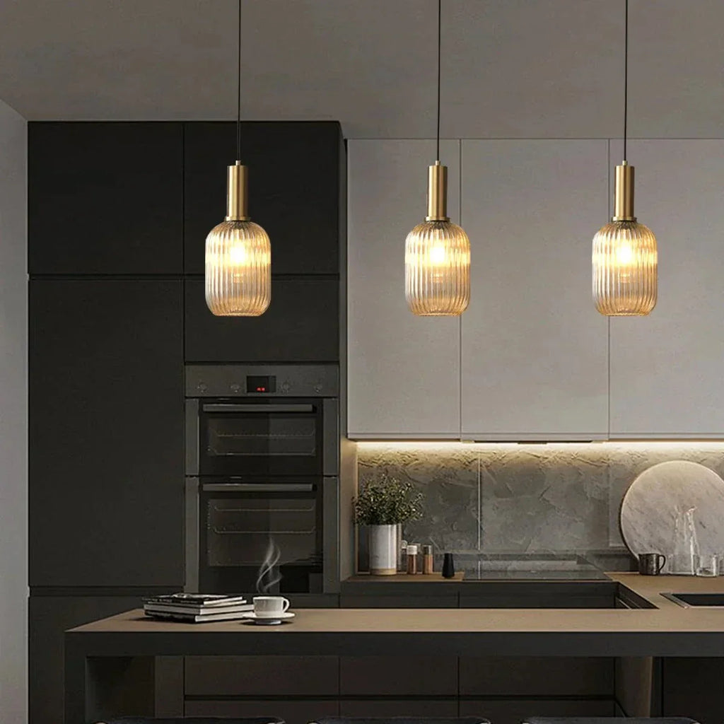 Nordic Glass Pendant Light With Striped Shade Design
