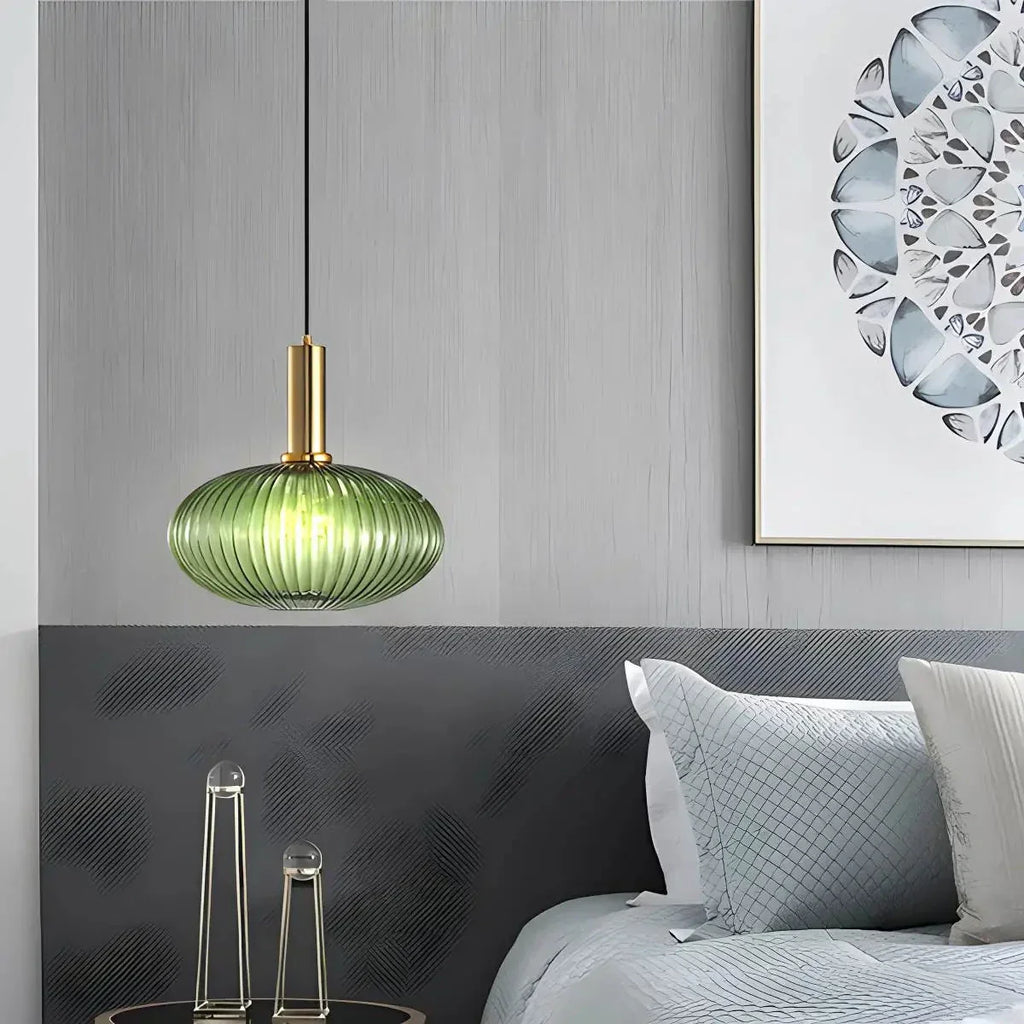 Nordic Glass Pendant Light With Striped Shade Design