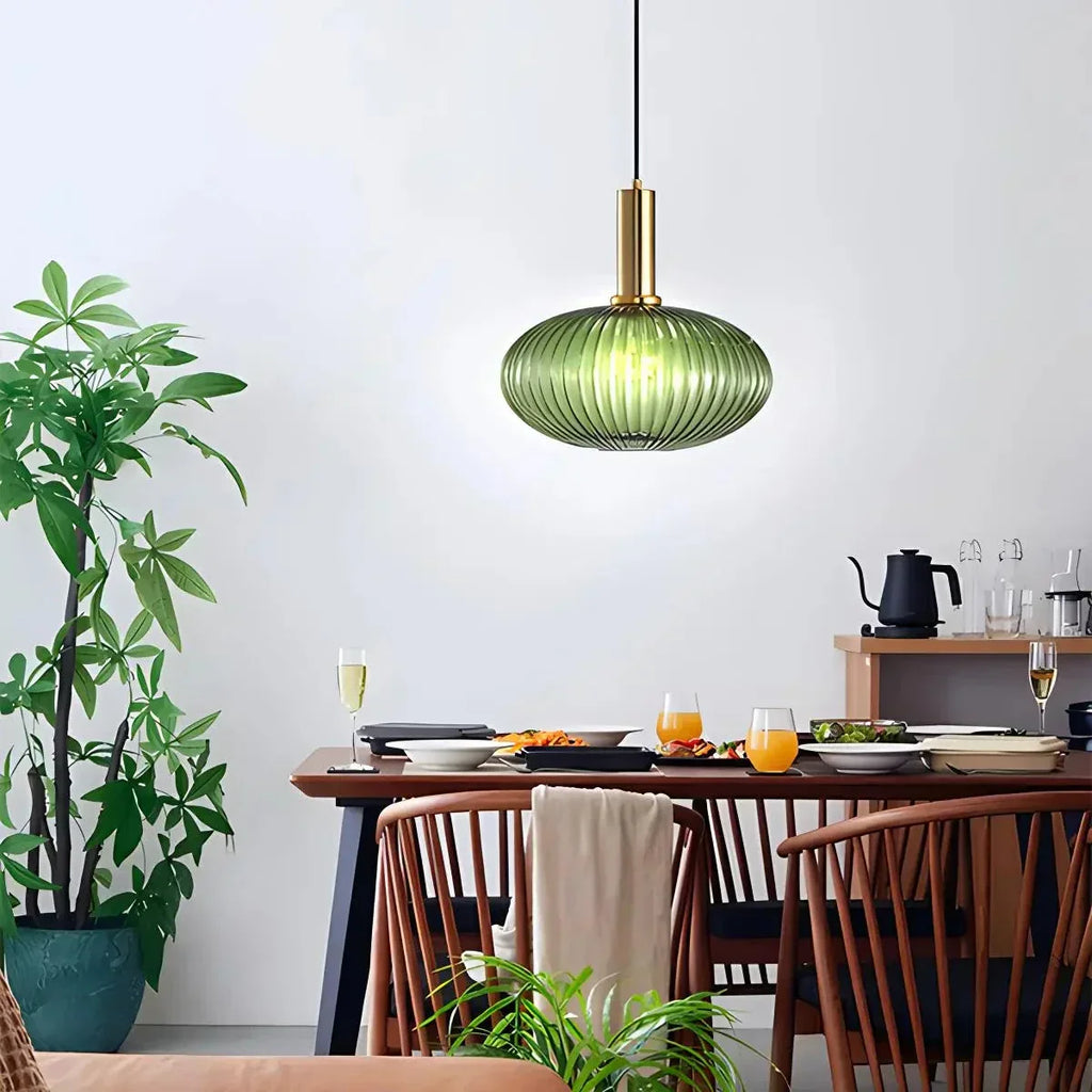 Nordic Glass Pendant Light With Striped Shade Design