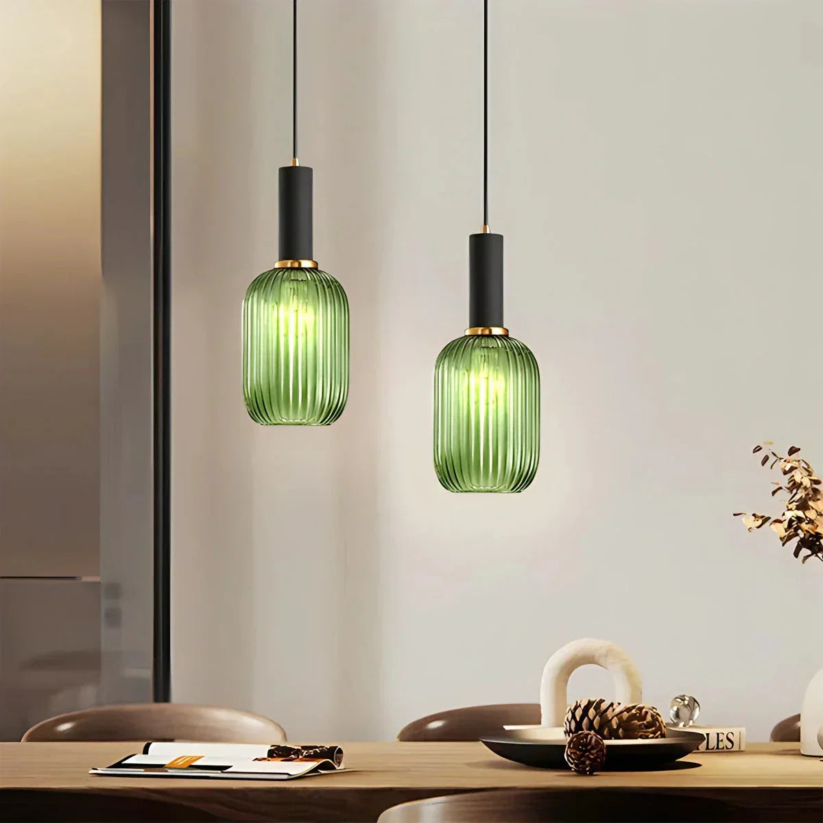 Nordic Glass Pendant Light With Striped Shade Design