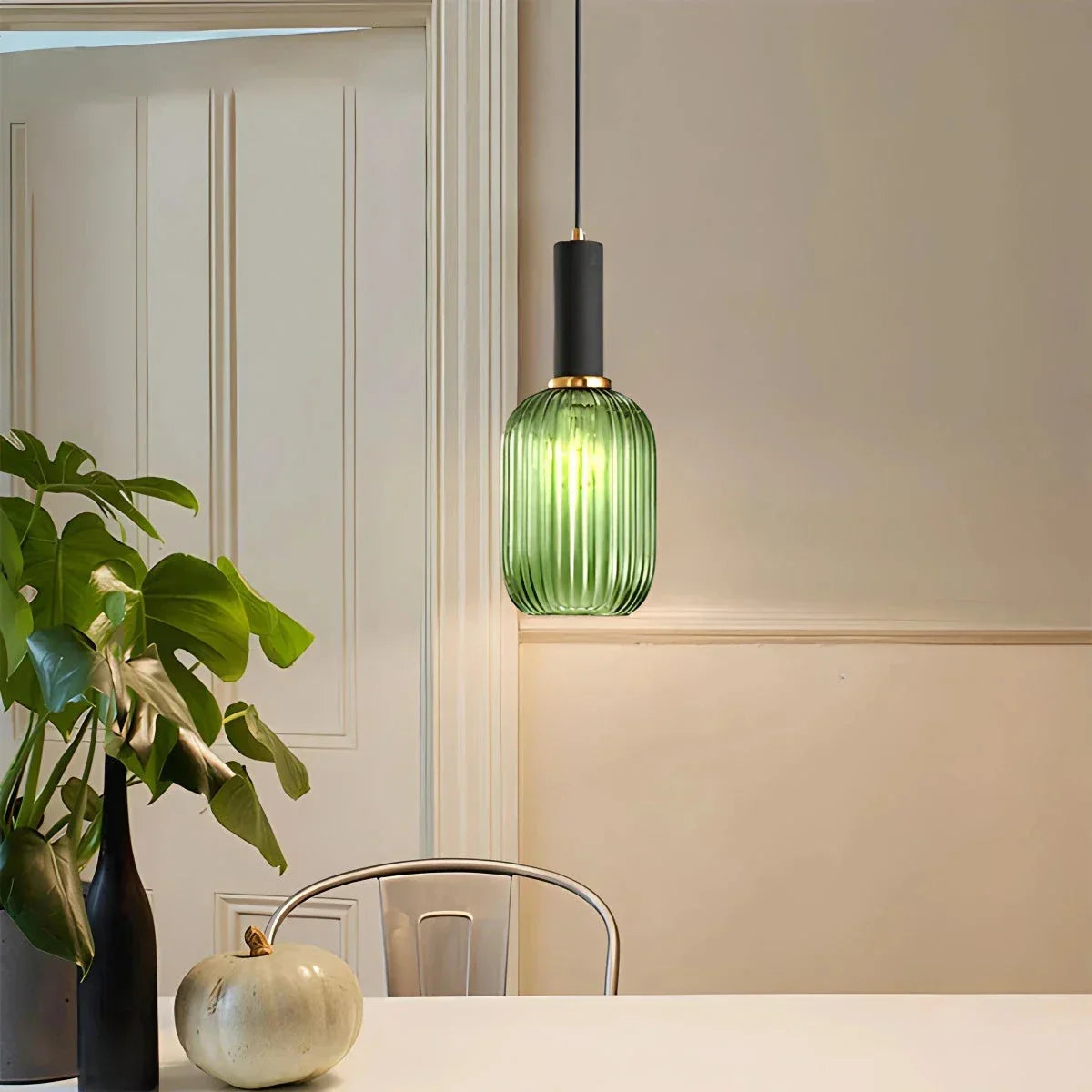 Nordic Glass Pendant Light With Striped Shade Design