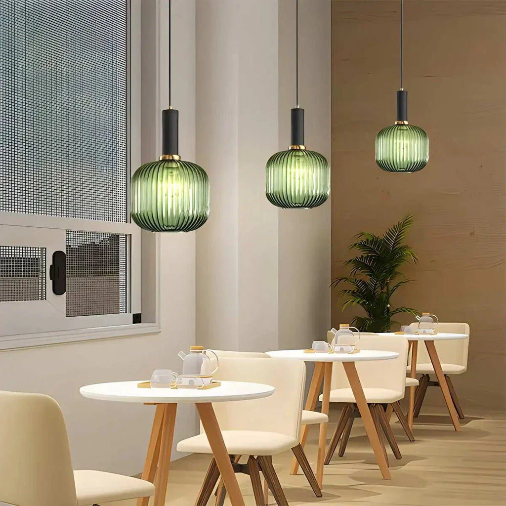 Nordic Glass Pendant Light With Striped Shade Design