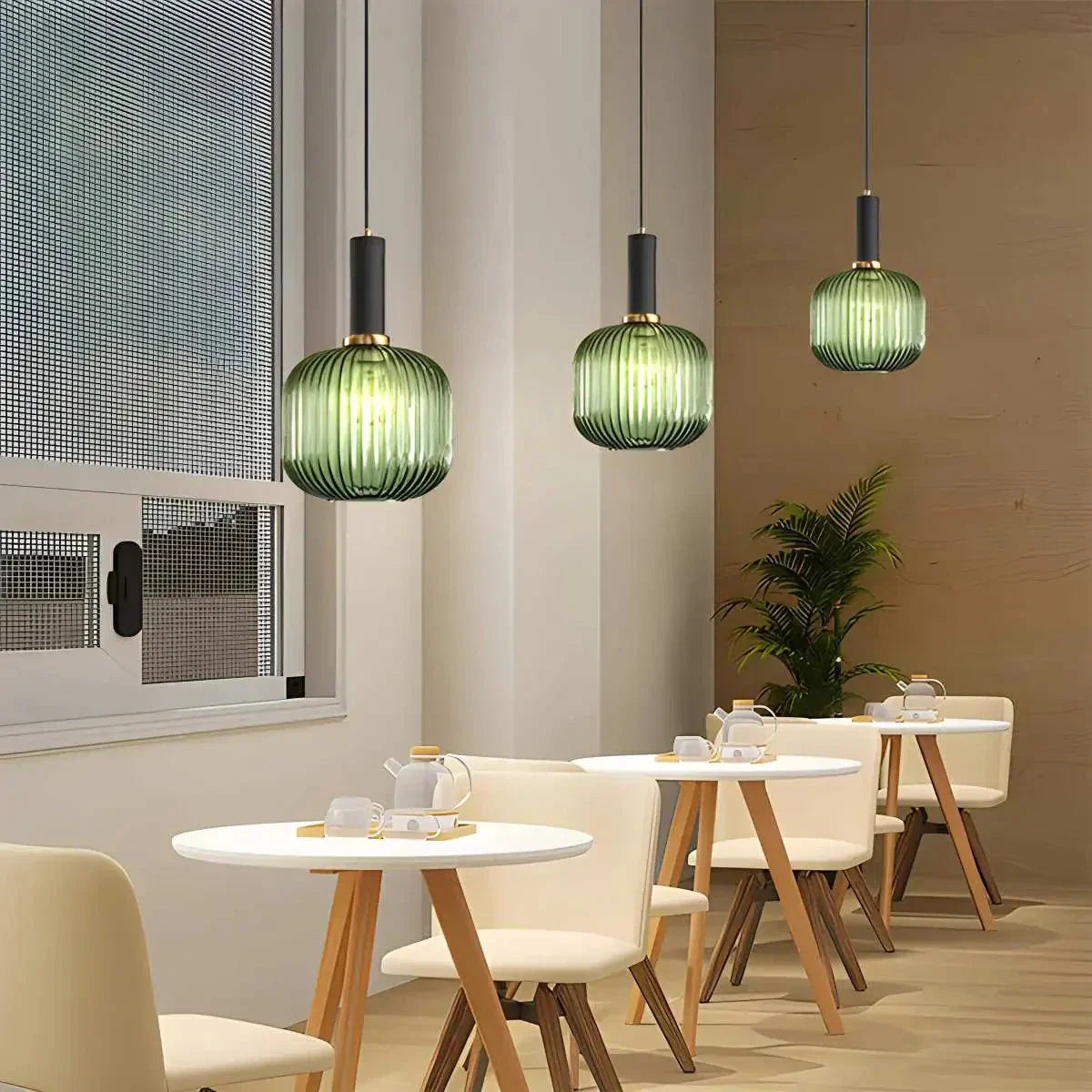 Nordic Glass Pendant Light With Striped Shade Design