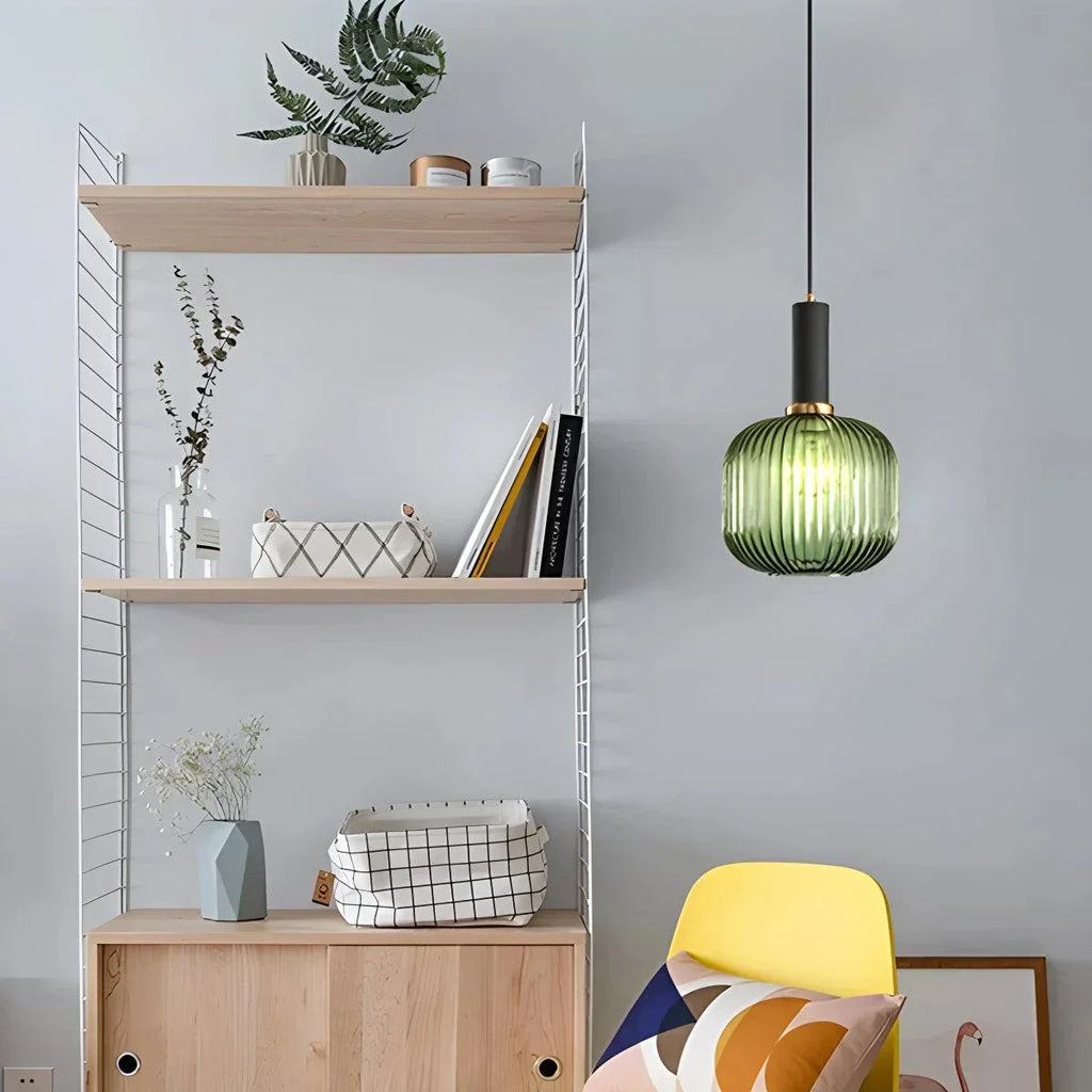 Nordic Glass Pendant Light With Striped Shade Design