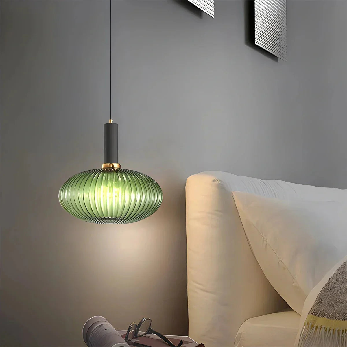 Nordic Glass Pendant Light With Striped Shade Design