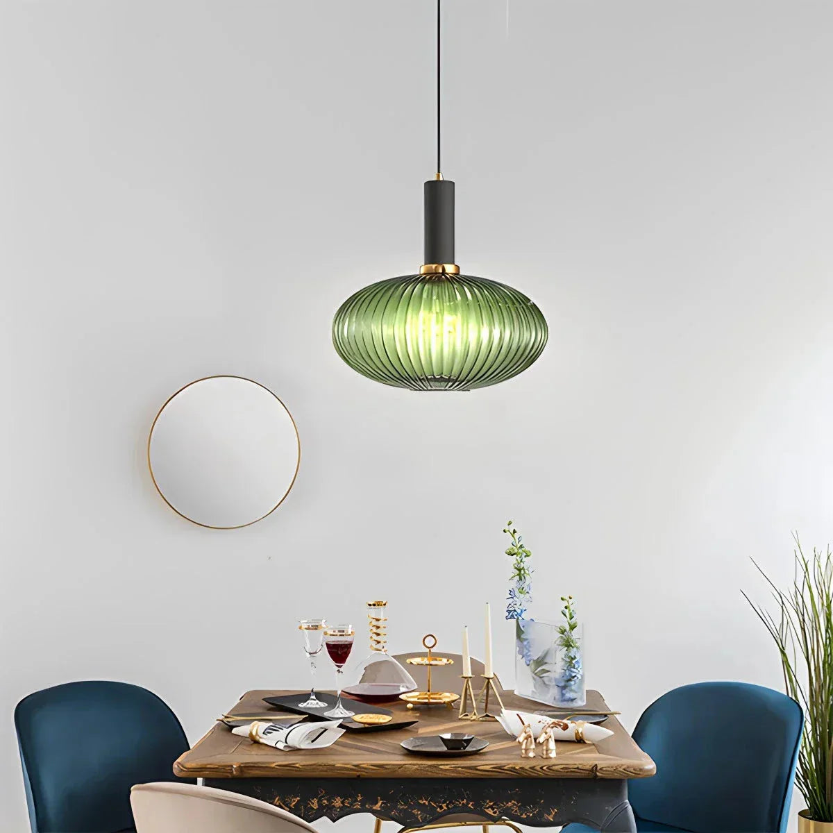 Nordic Glass Pendant Light With Striped Shade Design