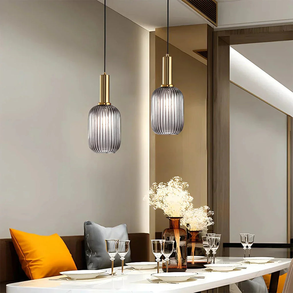 Nordic Glass Pendant Light With Striped Shade Design