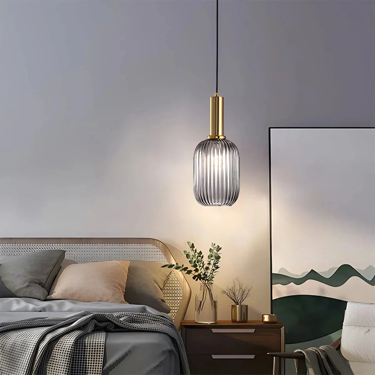 Nordic Glass Pendant Light With Striped Shade Design