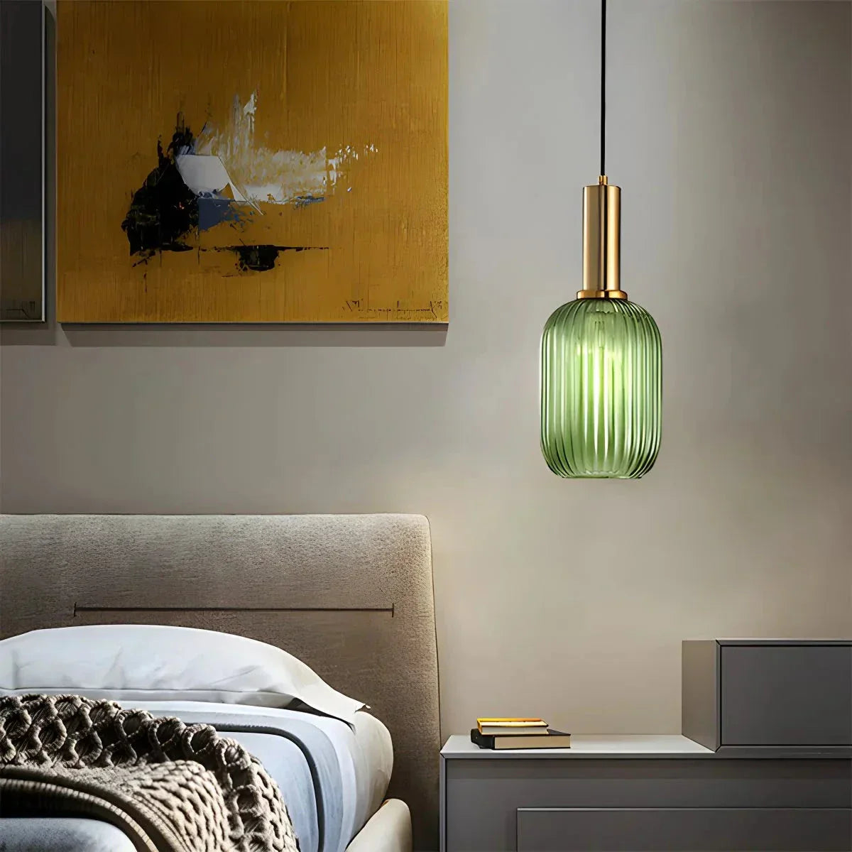 Nordic Glass Pendant Light With Striped Shade Design