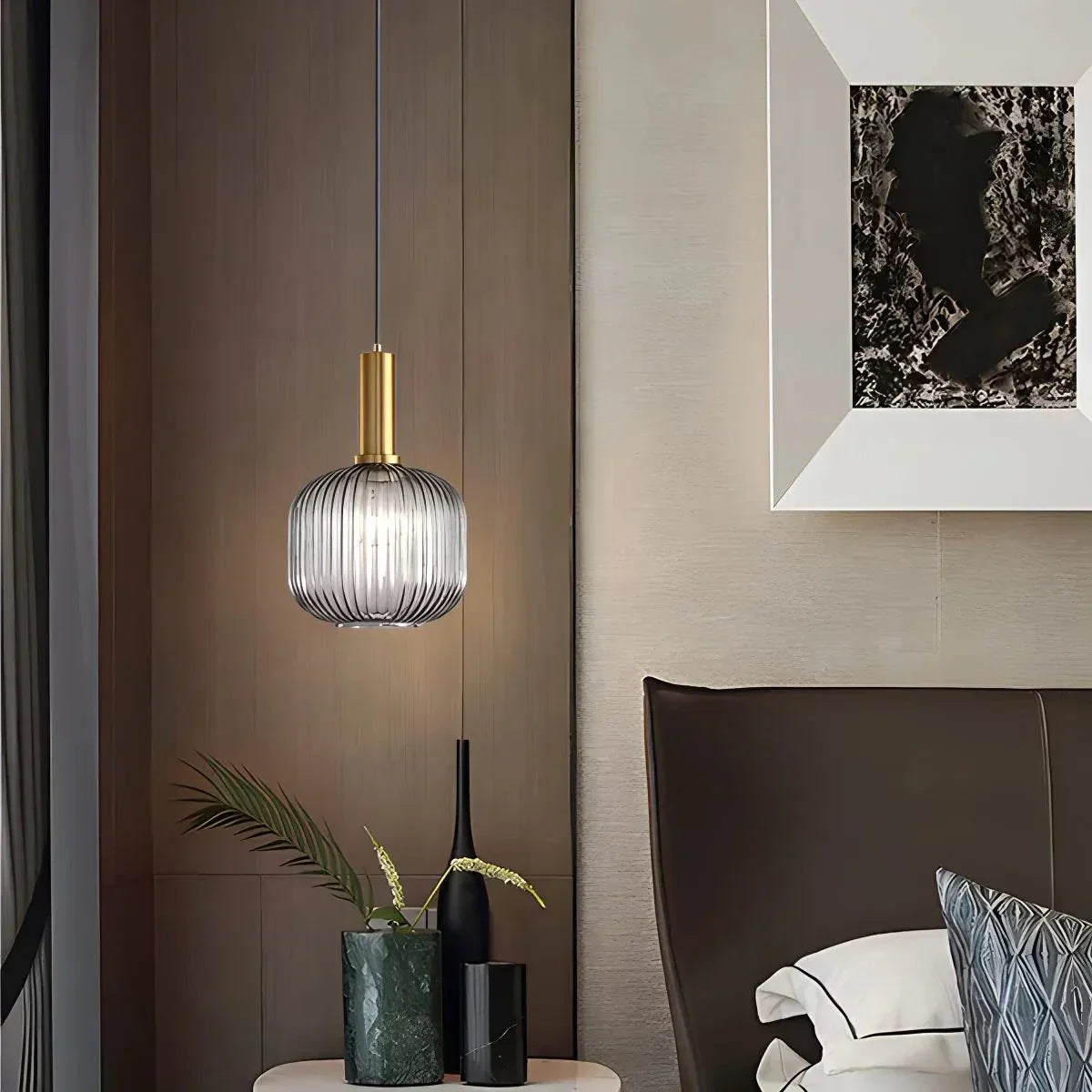 Nordic Glass Pendant Light With Striped Shade Design