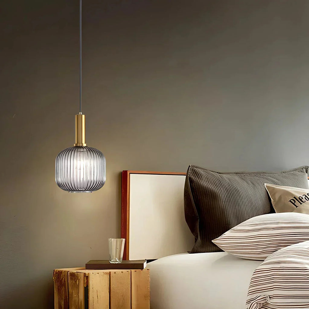 Nordic Glass Pendant Light With Striped Shade Design