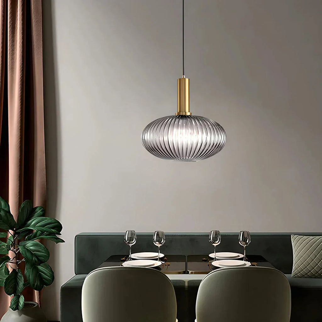 Nordic Glass Pendant Light With Striped Shade Design