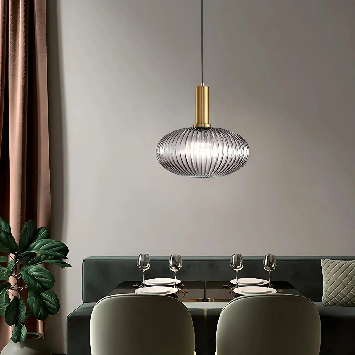 Nordic Glass Pendant Light With Striped Shade Design